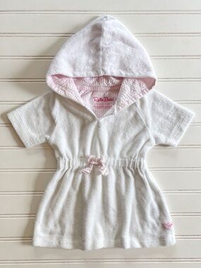 RUFFLE BUTTS VGUC White Terrycloth Hooded Swim Coverup Dress